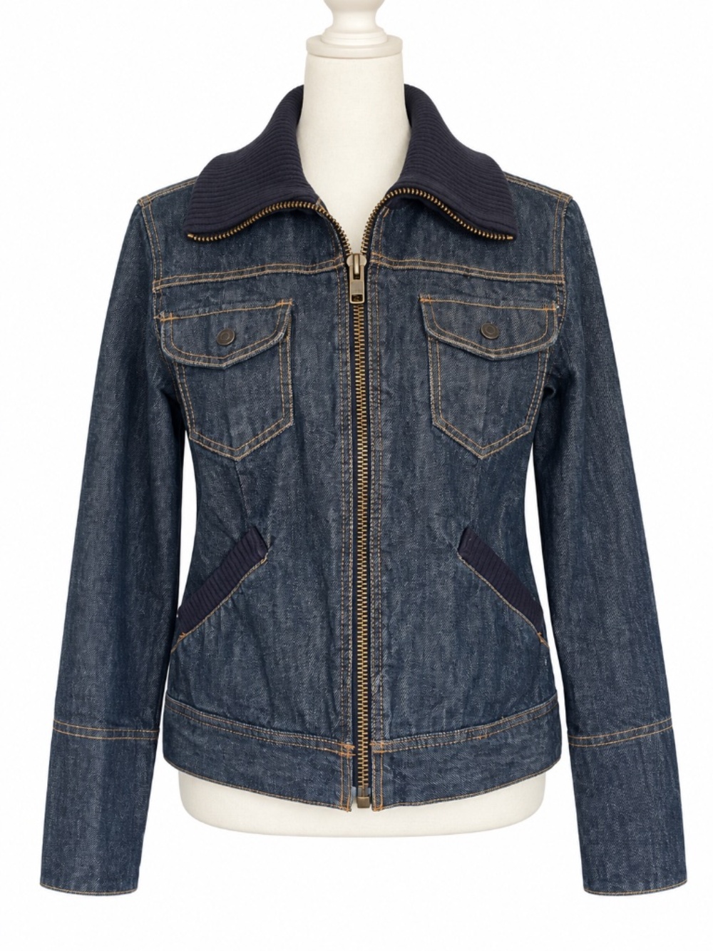 Vintage GAP Fall 2004 Denim Jacket Small Dark Wash Ribbed Collar Y2K